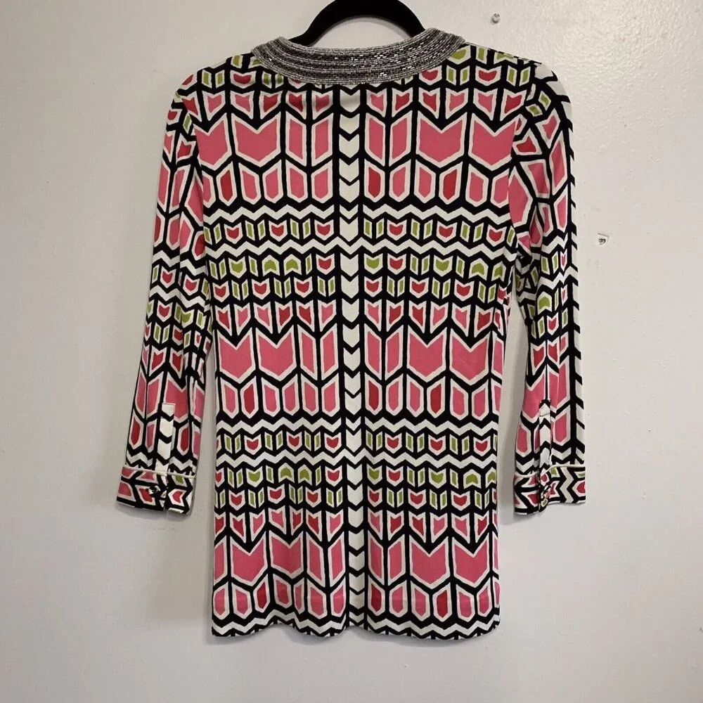 Tory Burch Silk Beaded Sequin Tunic Top Women’s XS Embellished Resort Preppy